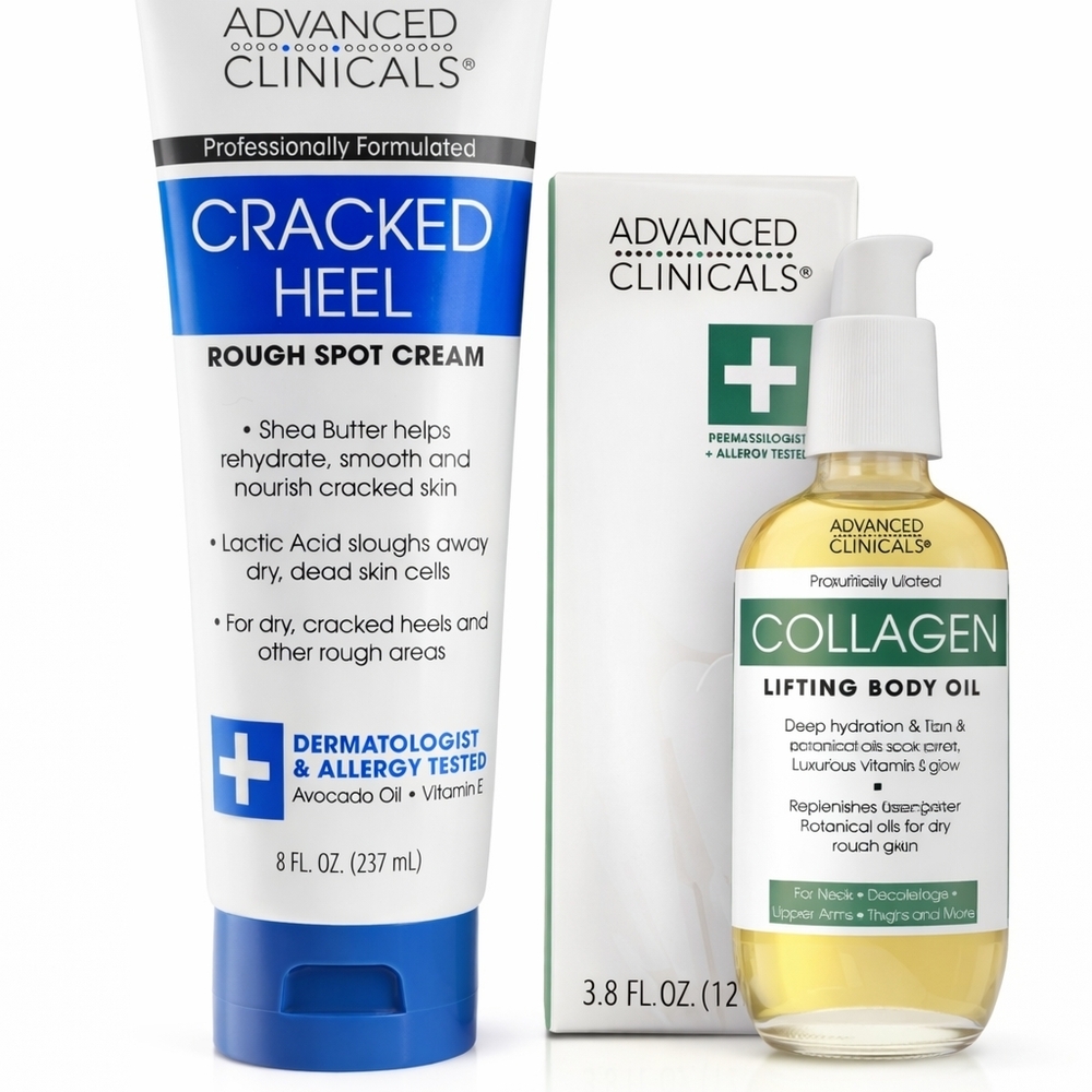 Advanced Clinicals Cracked Heel Cream & Collagen Body Oil Set Hydrat